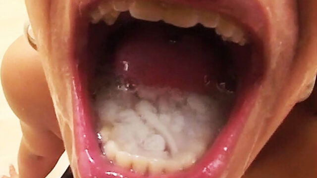 a mouth full of cum